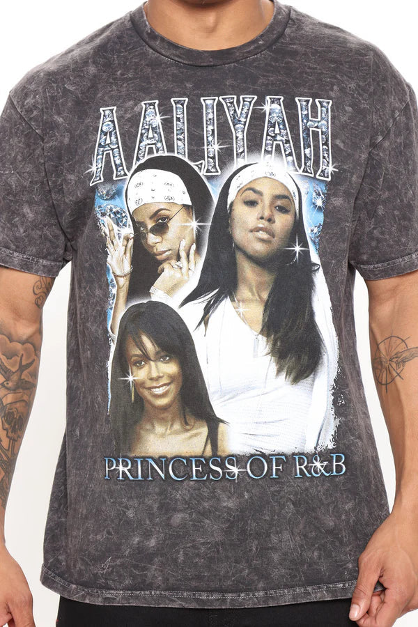 Men's Aaliyah Forever Short Sleeve Tee T-Shirt Acid Wash Black - Rex Distributor, Inc. Wholesale Licensed Products and T-shirts, Sporting goods,