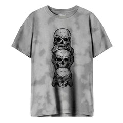 Men's Gray Crystal Wash 3 Skulls No Evil Graphic Tee T-Shirt - Rex Distributor, Inc. Wholesale Licensed Products and T-shirts, Sporting goods,