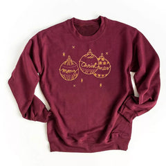 Women's Celebrate Together Burgundy Gold Embroidered Merry Christmas Sweater